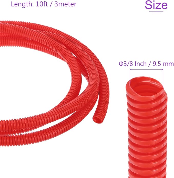DMiotech 10ft Wire Loom Split Tubing 3/8 Inch, Cord Protectors from Pet Flexible Conduit Cable Management for Office, Home, Garden, Red