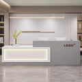 Modern Reception Desk with Counter, Front Desk Reception Counter with Lockable Drawer, Keyboard Tray & Storage Cabinet, Solid Wood Receptionist Table for Salon Office Lobby (G - Left, L 2.2m/86in)