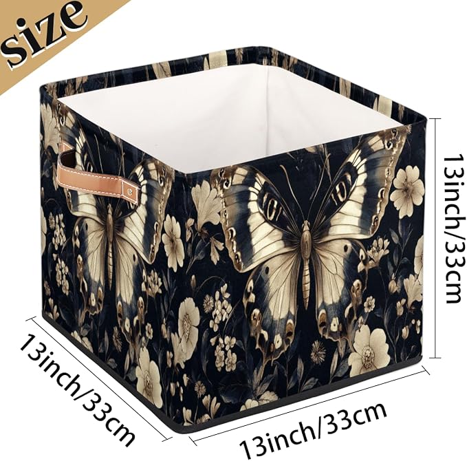 TropicalLife Flowers And Butterfly Storage Cube, 13 Inch Fabric Cube Storage Organizer Bin for Shelves Clothes, Decorative Foldable Storage Boxes