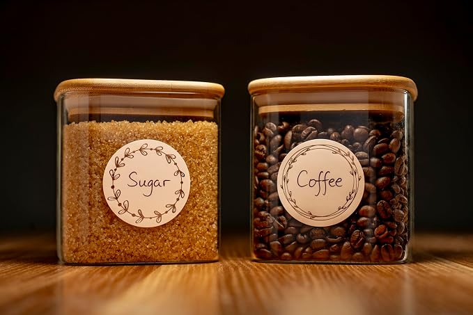 MONEST Waterproof & Oil Resistant Jar & Lid Stickers - Pantry/Canning, Spice & Bottle Labels (Rose Gold Flower)