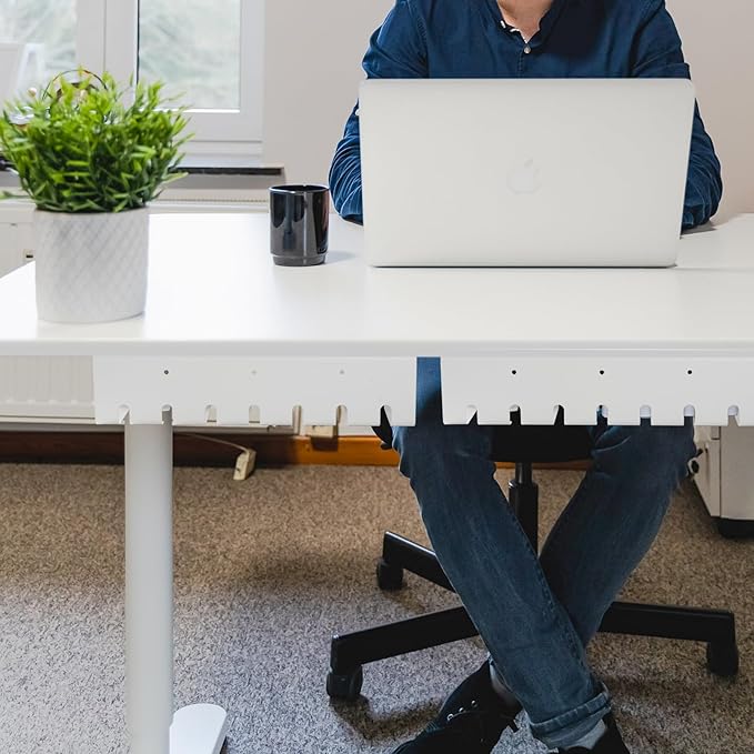 Under Desk Cable Management, 2 Pack 17" Cable Tray Organizer, No Drill or Screw Mount, Standing Desk Cable Management, Cord Organizer, White