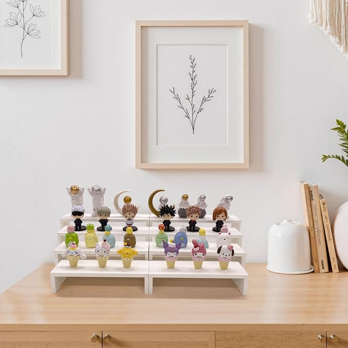 Yikaroeli 2 Set Large Display Risers White Perfume Riser Wooden Display Stand Cologne Stands 4 Tiered 8Pcs Cupcake Stands Cake Stand Dessert Food Risers for Vendor Events