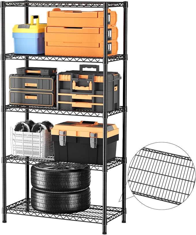 SINGAYE 5 Shelves Adjustable Shelf Heavy Duty Wire Storage Shelving Metal | Home Storage Small Rack Pantry Closet Unit for Laundry Room Organization Bathroom Kitchen