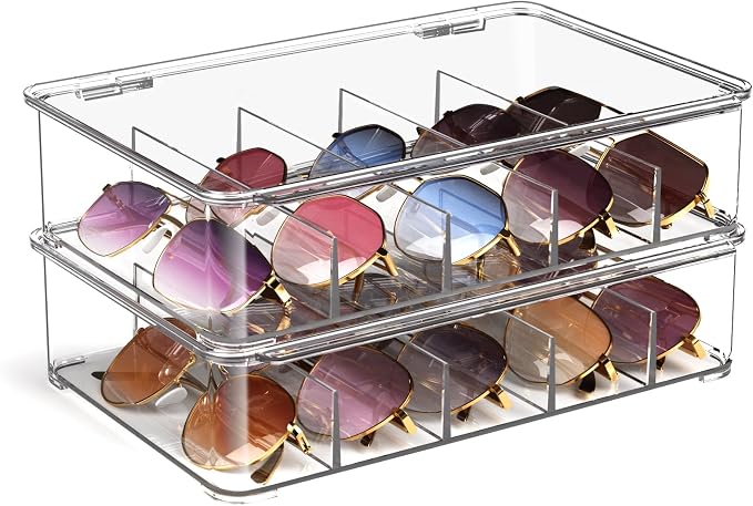 Sunglasses Organizer, Acrylic Clear Plastic Stackable Sunglasses Case with 5 Compartments,Glasses Organizer