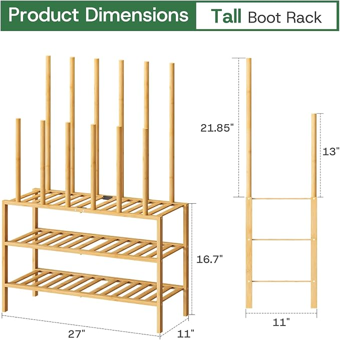 kiplant Tall Boot Rack Organizer - Bamboo Wood Boot Rack Shoe Rack for Entryway & Closet, Holds 6 Pair Tall Boots