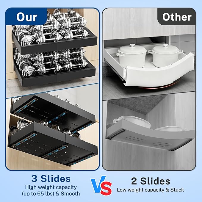 2 Pack Pull Out Cabinet Organizer Expandable Width(12.2"-20.47") & 21"Deep, Insputer No Drill Adhesive Slide Out Drawers with Upgrade 3 Slide Rails, Magnetic Panel, Roll Out Shelf for Kitchen, Pantry