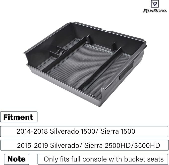 Center Console Tray for 2015-2018 Chevy Silverado/GMC Sierra Accessories | Full Console w/Bucket Seats ONLY, Car Armrest Storage Box Organizer, Add More Storage, Armrest Tray, Coin Holder