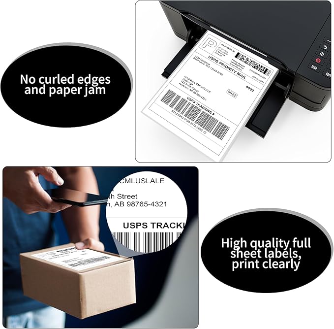 8.5" x 11" Full Sheet Label Sticker Paper for Laser & Inkjet Printers, Self Adhesive Full Page Shipping Labels, Printable White Matte Mailing Label Stickers(2500 Sheets, 2500 Labels)