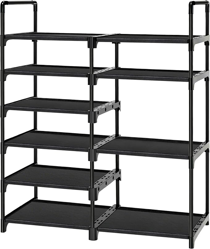 6-Tier Shoe Rack Large Capacity,Durable Shoe Organizer Storage for 20-26 Pairs of Shoes and Boots,Heavy Duty Free Standing Shoe Stand for Closet,Entryway and Garage (Black)