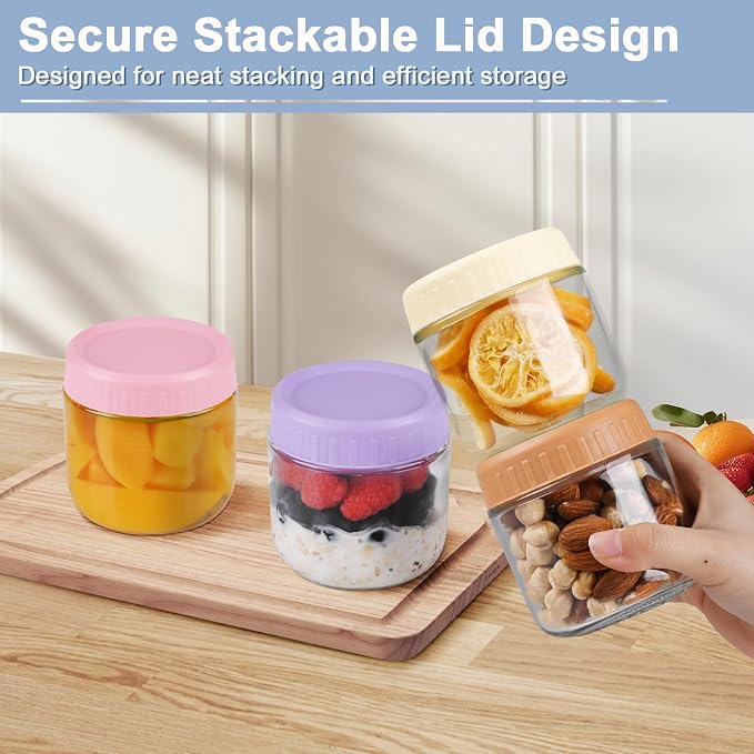 Overnight Oats Containers with Lids, 10oz Wide Mouth Mason Jars with Lids, 3 Pack Glass Jars with Airtight lid for Chia Pudding Yogurt Salad, Meal Prer Oatmeal Jars