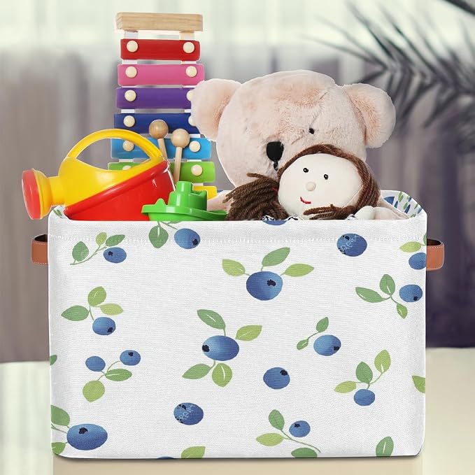 Cube Storage Bins for Shelves, Blueberry Branch Pattern Collapsible Fabric Toys Storage Basket Box with Handles for Home Office Bedroom Closet