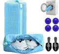 2PCS Shoe Washing Machine Bag with Pair of Shoe Tree and 4 Deodorizer Balls, Durable Zipper Reusable Shoe Washing Bag with 20000+ Fluffy Fiber Lining For 360° Cleaning for Sneakers (Blue)
