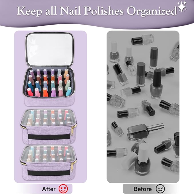 YOREPEK Nail Polish Organizer with 3 Removable Pouches & 72 Slots, Purple | Nail Polish Storage with Multiple Storage Sections for Nail Lamp, Manicure Set, Holds 72 Bottles, Gifts for Manicurist