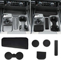 for 6PCS Refreshed Models 2022-2026 Silverado/Sierra 1500 & 2024-2026 Sierra 2500 3500 Console Liners-[3D High-Edge Liquid Silicone] Cup Holder Mats,Full Console w/Bucket Seats ONLY - Black