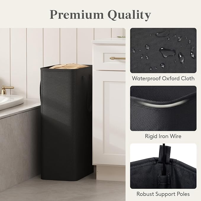 Lifewit Slim Laundry Hamper, Narrow Small Laundry Basket with Handle for Dirty Clothes, Collapsible Tall Thin Laundry Bin for Bathroom Bedroom Dorm College, 75L, Black