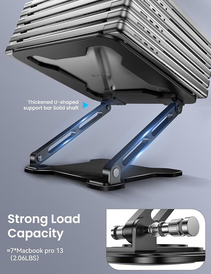 LOXP Adjustable Laptop Stand for Desk, Portable Airflow Laptop Riser Holder | Metal, Foldable, Ergonomic, Computer Notebook Stand Perfect for Home Desk, Office, Coffee Shops, Travel, 10-15.6" Laptops