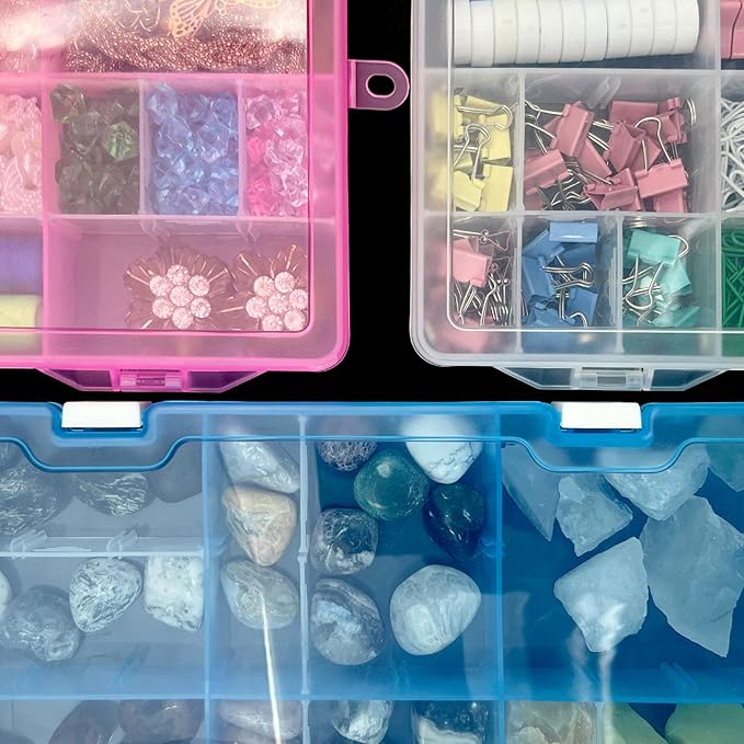DUOFIRE Plastic Organizer Container Storage Box Adjustable Divider Removable Grid Compartment Big Clear Slot Box for Jewelry Beads Earring Container Tool Fishing Hook Small Accessories, Blue 34 Grids