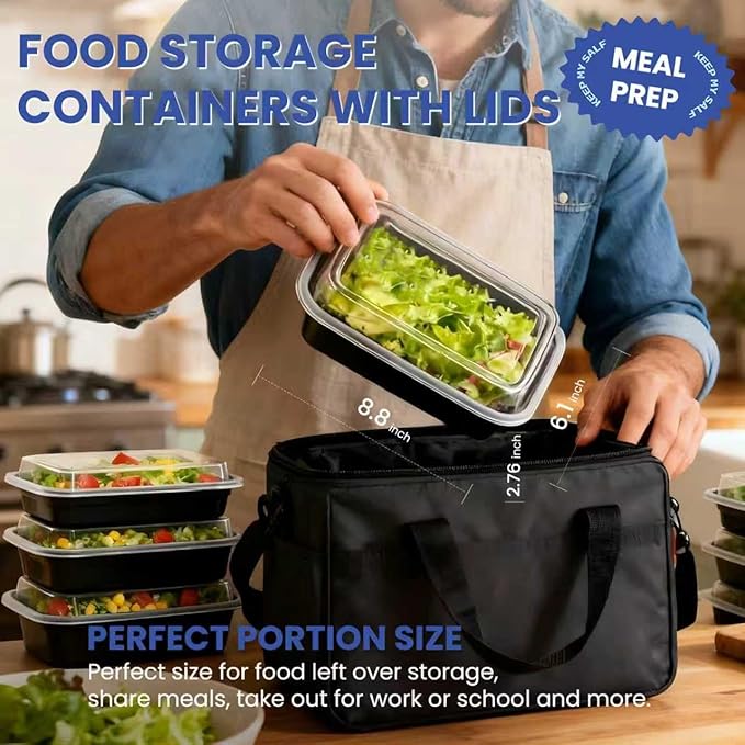 38 oz Meal Prep Containers 15 Pack, BPA Free Disposable Food Leftover Storage Containers with Lids Reusable Stackable, Microwave/Dishwasher/Freezer Safe To Go Food Containers