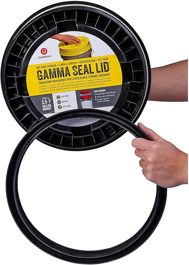 GAMMA2 Gamma Seal Lid - Pet Food Storage Container Lids - Fits 3.5, 5, 6, & 7 Gallon Buckets, Black, Made in USA