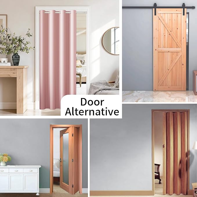 Vatge Door Curtains for Doorways Privacy, Magnetic Doorway Curtains with Rod, Temporary Door and Room Dividers for Bedroom/Hallway/Nursery, 1 Panel, W42 x L80, Pink