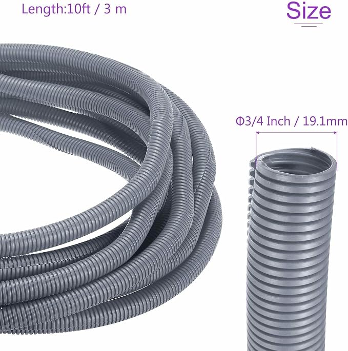 DMiotech 10ft Wire Loom Split Tubing 3/4 Inch(19.1mm) ID, Cord Protectors from Pet Flexible Conduit Cable Management for Office Home Garden, Gray