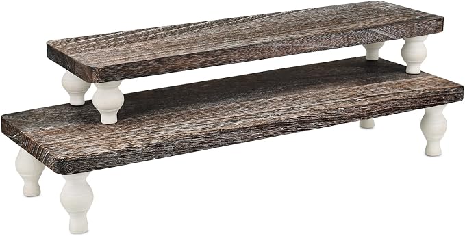Ikee Design 2 Pcs Set Wooden Display Riser, Cupcake Dessert Display Riser, Countertop Centerpiece Dessert Serving Stand, Artificial Plant Pot Display Stand for Garden Decor, Coffee Color | Set of 2 wood display risers presents desserts, jewelry, plants...