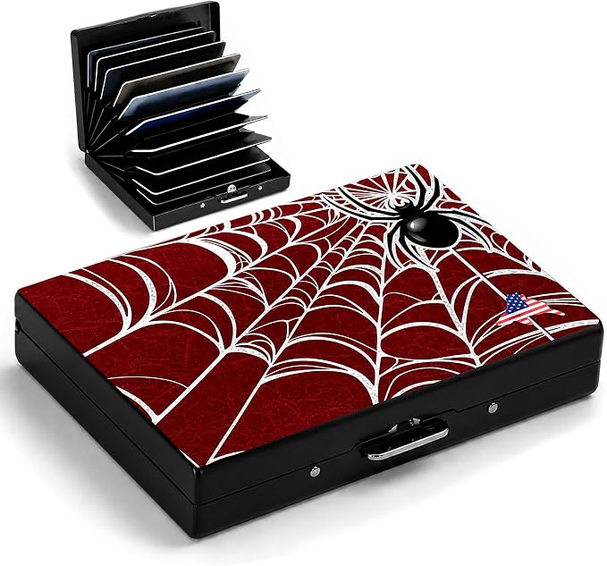 Spider Web Metal Wallet Credit Card Protector Case Equipped RFID Blocking | with Pop-Up Button Slim Business Cards Holder Aluminum Cards Case Exclusive Spider Web Gifts for Women Men