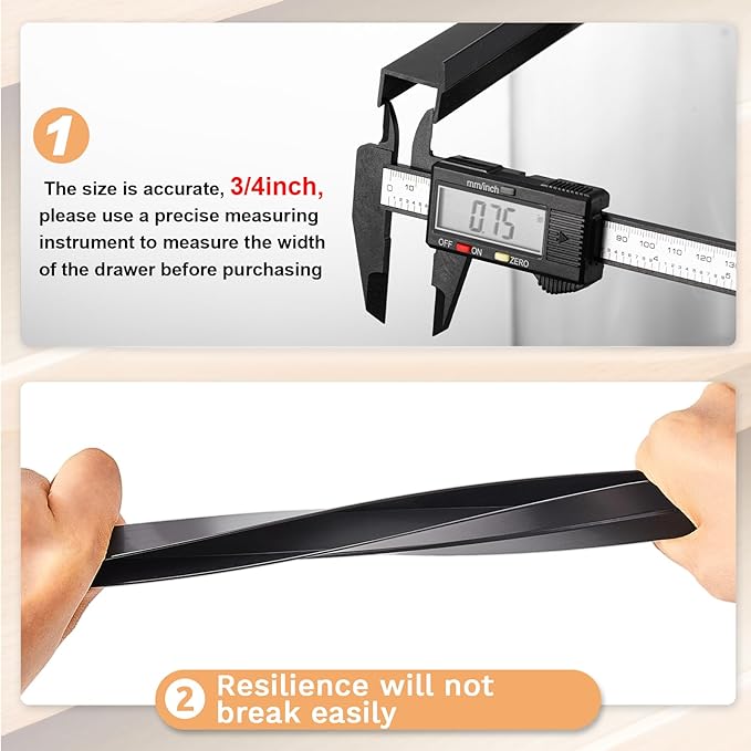 Leinuosen 6 Pcs File Cabinet Rails PVC Hanging Black Document Cabinet Rails for Drawer Sides Letter Size Office File Drawer Holder Organizer Storage, 15.8 Inches Long(3/4 Inch Wide)