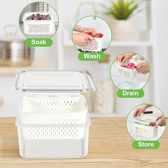 TBMax Fruit Storage Containers for Fridge Organizers and Storage, 10 Pieces Large Produce Saver with Airtight Lid & Colander for Berry Lettuce Salad Vegetable Storage, Refrigerator Organizers