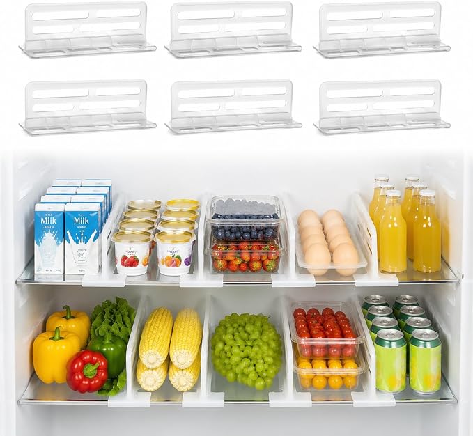Ipetboom 6pcs Refrigerator Divider for Glass Shelves Organization, Adjustable Freezer Cupboard Cabinet Drawer Fridge Shelf, Multifunctional Partition Board, Easy to Clean Separator Grid