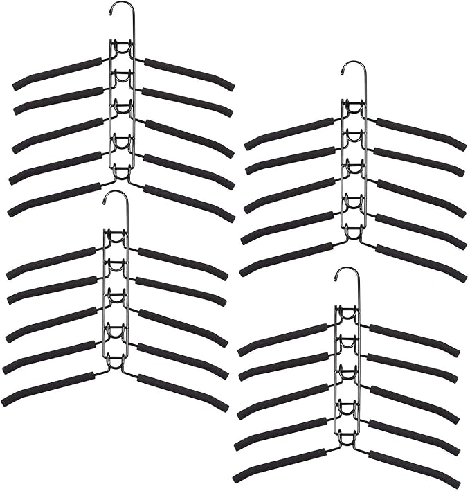 Space Saving Hangers for Clothes 4 Pack Closet Storage | Heavy Duty Non-slip Foam Padded, 5 Layer Detachable Hanger. Fits Shirts, Coats, Suits. Perfect Storage for Dorms & Apartments