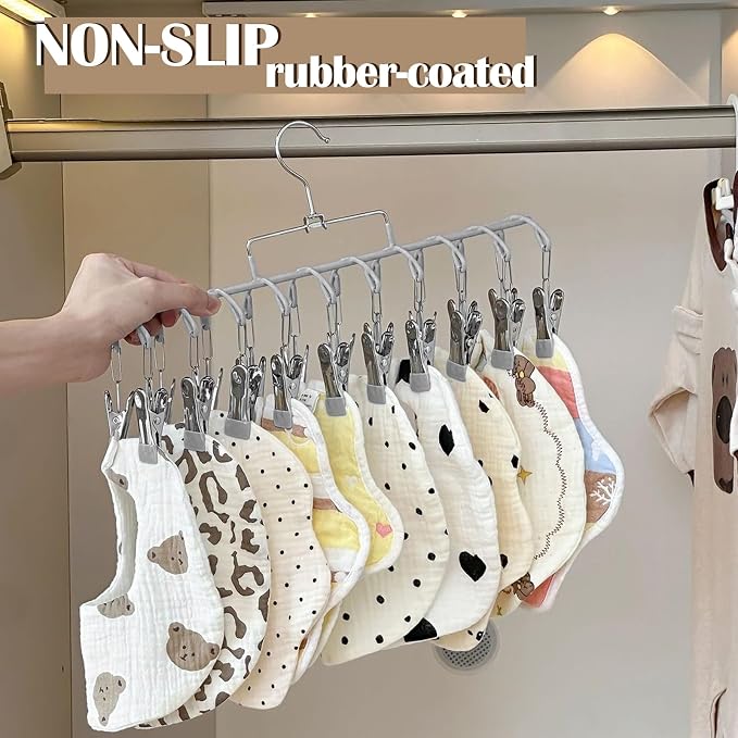 Pants Hangers with 20 Clips, Space Saving Hanging Closet Organizer (Grey) | 360°swivel & non-slip rustproof clips, multi-functional organizer holds leggings, skirts, hats, socks, scarves and lingerie
