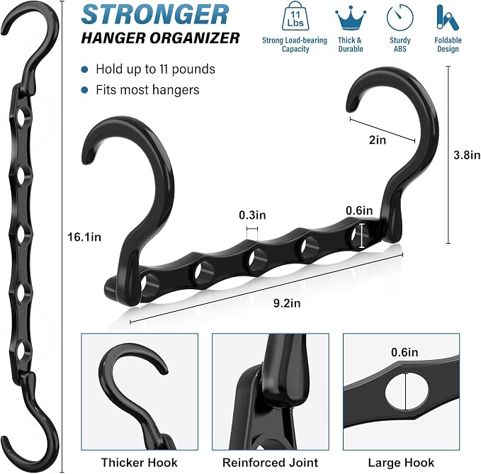 36 Pack Hangers Space Saving Magic Plastic Hanger Organizer Shirt Space Saving Hangers, Multi Space Saver Clothes Hangers for Closet Organizers Storage College Dorm Room Essentials, Dark Black