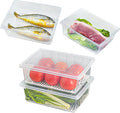 4PCS Food Storage Container, Plastic Food Containers X-Large | [With Removable Drain Plate and Lid], [Stackable Portable Freezer Storage Containers]-Tray to Keep Fruits, Vegetables, Meat