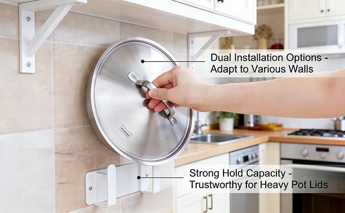 Stainless Steel Wall Mounted Cutting Board Holder Punch-Free Adhesive Multifunctional Kitchen Organizer Pot Lid Storage Rack 7" x 2.3" x 1.8"