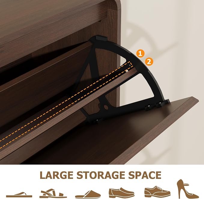 Garvee Hidden Shoe Cabinet, Brown | 3 Flip Drawers, Freestanding, For Entryway, Hallway, Foyer, Modern Design, Small Space