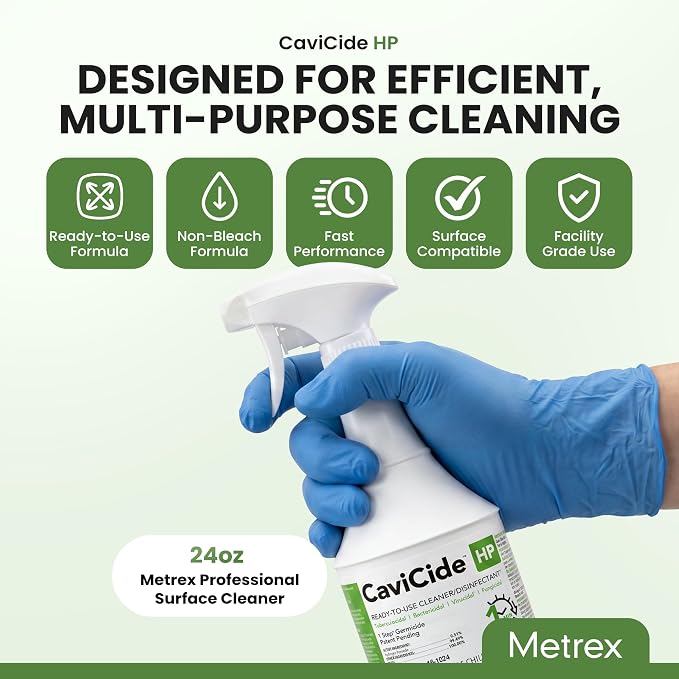 Metrex CaviCide HP Hydrogen Peroxide Disinfectant Spray – Kills Norovirus, MRSA, TB & Flu in 1 Minute – EPA-Registered Hospital-Grade Cleaner for Medical, Dental, Salon & Vet – 24 fl oz, 1 Count