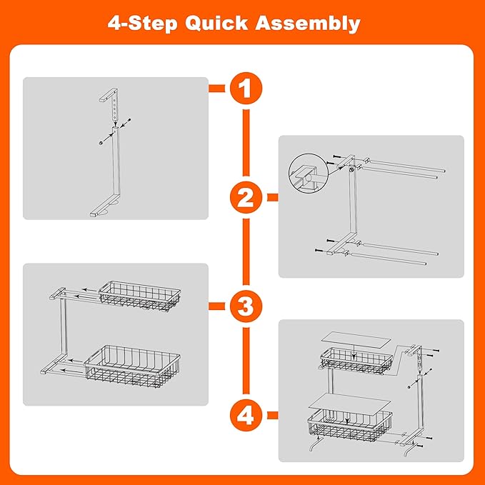 Under Sink Organizer, 2 Pack 2 Tier Under Sink Organizers and Storage, Slide Out Pull Out Cabinet Organizer Shelf, Height Adjustable Metal Drawer for Kitchen Bathroom Closet Organization Rack White