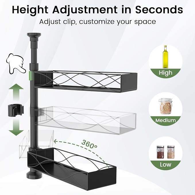 MIXOO Spice Rack Organizer Tension Pole, 4-Tier Adjustable Spice Organizer | 16.5-23.6 Inch, Seasoning Organizer for Countertop, Space-Saving Spice Storage Corner Shelf for Kitchen, Coffee Area,No Drill