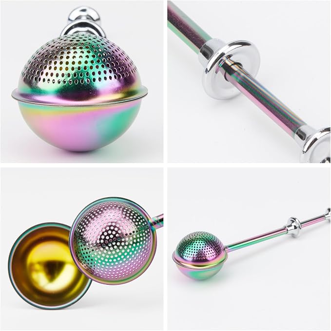 HULISEN Flour Duster, 304 Stainless Steel Flour Sifter for Baking, Rainbow | Spring-Press Handle, Dishwasher Safe, For Flour, Powdered Sugar, Fine Spices, Pick Up and Dust Flour Sifter, Gift Package