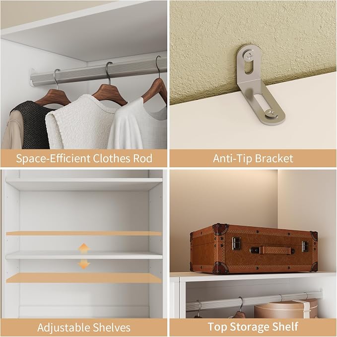 VOWNER 25'' Closet Organizer System Small Freestanding Closet System | 6 Adjustable Shelves, 2 Hanging Rod, White Modular Closet System for Small Closet, Space-Saving, Easy Assembly
