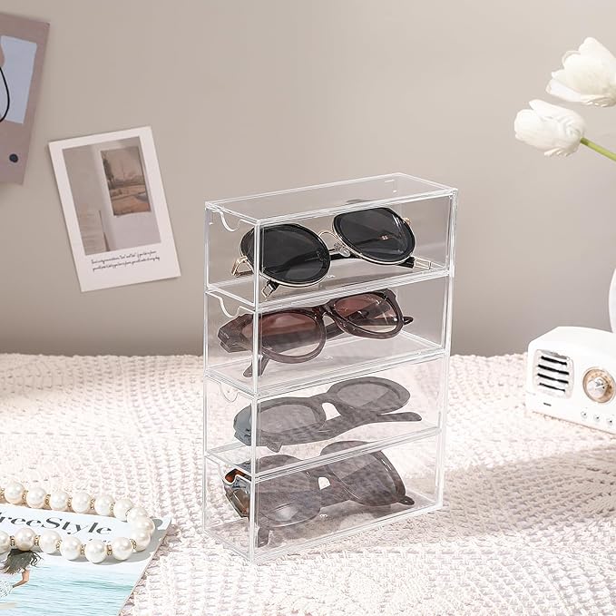 Acrylic Stackable Drawer Organizer with 4 Clear Drawers for Bathroom & Vanity Makeup Storage