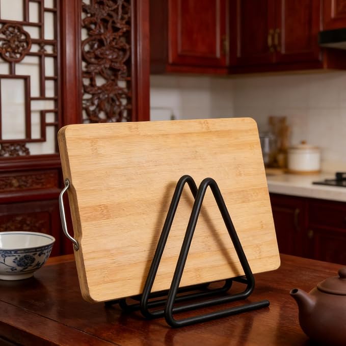 SHINEOFI Cutting Board Holder Cutting Board Organizer Triangle Rack Black Metal Chopping Sheet Holder Counter Stand for Cabinet Countertop Shelf,3. 93 X 3. 93 X 3. 54 Inch