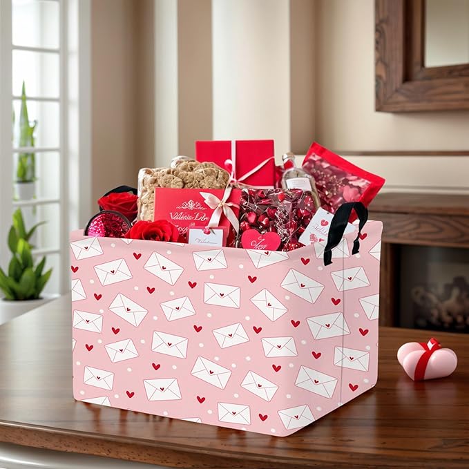 Valentine's Day Basket Gift for Empty Cute Heart Large Storage Bin for Kid and Baby Room Décor (Pink Envelope Love)