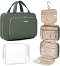 BAGSMART Toiletry Bag Hanging Travel Makeup Organizer with TSA Approved Transparent Cosmetic Bag Makeup Bag for Full Sized Toiletries(Dusty Green)
