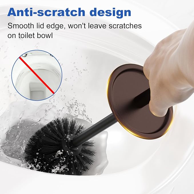 Toilet Brush and Holder Set：304 Stainless Steel Heavy Duty Toilet Bowl Brush，Removable Inner Bowl and Splash Protection，Bathroom Toilet Brush-Dense Bristles for Through Cleaning