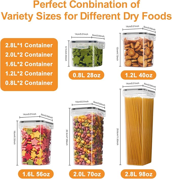 9PC Food Storage Containers, Airtight Pantry Storage Set with Lids | Stackable kitchen Storage Organizers, BPA Free Kitchen and Pantry Organization, Reusable Storage Set for Pasta, Dry Food