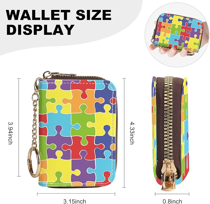 Credit Card Holder for Women,Small Rfid Wallet with Keychain Zipper,Cute PU Leather Card Case Wallet，Accordion Credit Card Wallets Gift,Puzzle C