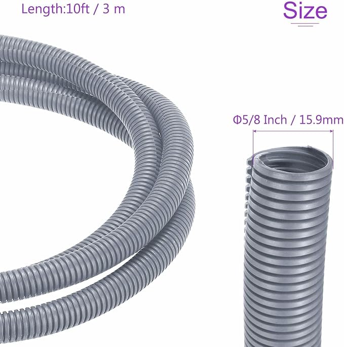 DMiotech 10ft Wire Loom Split Tubing 5/8 Inch(15.9mm) ID, Cord Protectors from Pet Flexible Conduit Cable Management for Office Home Garden, Gray