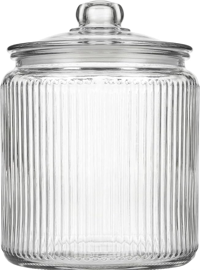 kitchentoolz 1 Gallon Ribbed Glass Cookie Jar - Large Food Storage Container with Airtight Lid - Keep Fresh Flour, Chewy Pet Treats, Candy, Dried Foods - Pack of 2